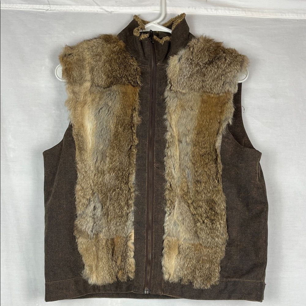 Brown Spanner Cotton and Rabbit Fur Vest